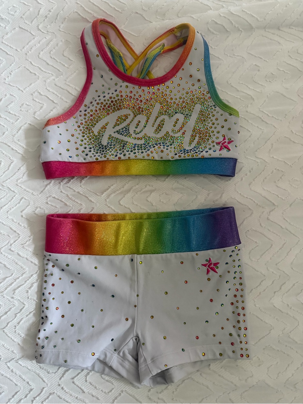 Girls' Rebel Rainbow Sequin Sports Bra & Shorts Set - White